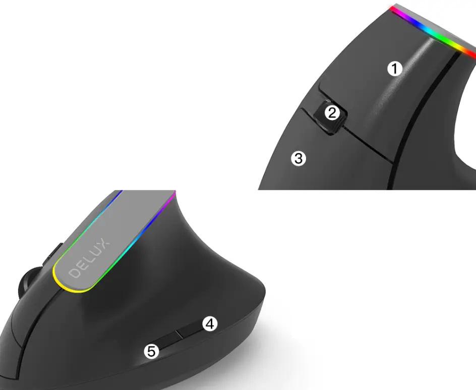 Мышь вертикальная Delux M618C RGB беспроводная с подсветкой Black - фото 3 Мышь вертикальная Delux M618C RGB беспроводная с подсветкой Black - фото 3