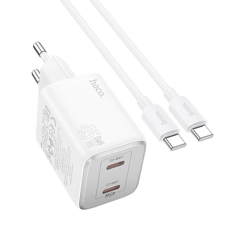 Зарядное устройство Hoco N42 2xUSB-C 45 Вт PD/QC быстрая зарядка Type-C to Type-C Белый (30142044)