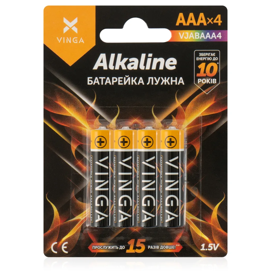 Комплект батарейок Vinga AAA LR03 Alkaline 4 шт. (VJABAAA4)