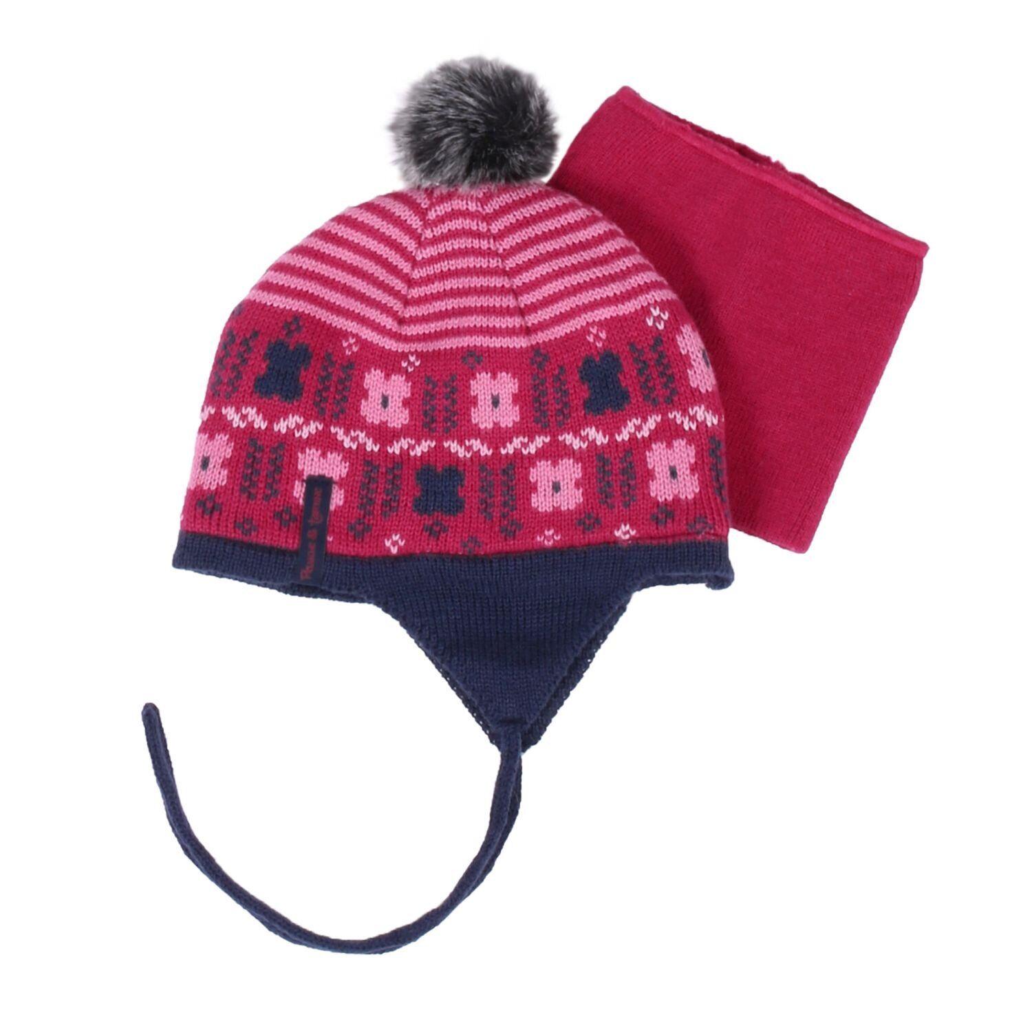 Шапка с баффом вязаные для девочки Peluche&Tartine F18ACC10BF зимние 46-48 см Клубнично-розовый (F18ACC10BF-Berry-12/24m)