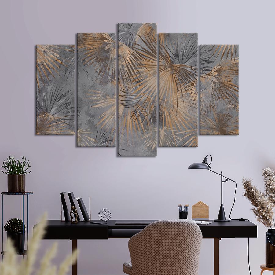 Картина на полотні Візерунок з пальмового листя на сірому тлі 137x85 см (V628-5_L)