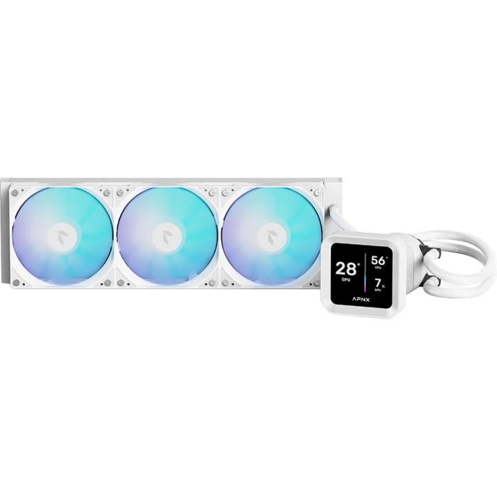 Система рідинного охолодження APNX LC1-D 360 320 Вт з IPS-дисплеєм 3,95" 1800 об/хв 3x120 мм Білий (APLA-SV36117.21) Система рідинного охолодження APNX LC1-D 360 320 Вт з IPS-дисплеєм 3,95" 1800 об/хв 3x120 мм Білий (APLA-SV36117.21)