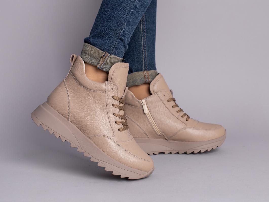 Кроссовки женские кожа флотар на меху р. 36 Бежевый (9417-1з/36) - фото 1