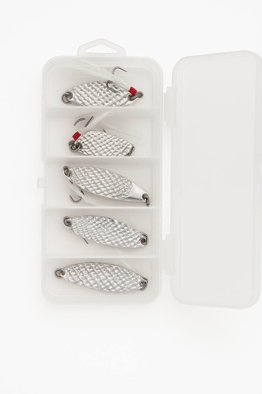 Набір наживок для риболовлі Р6 7 та 10 грам блешні з гачками в коробці 5 шт. Срібний (НР051443)