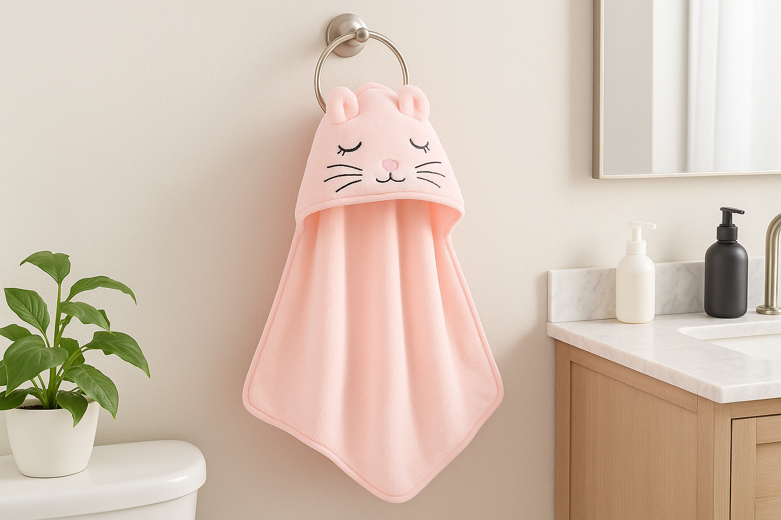 Полотенце-плед детское с капюшоном Котик микрофибра 80х80 см Розовый (DP-796-51/pink) - фото 2