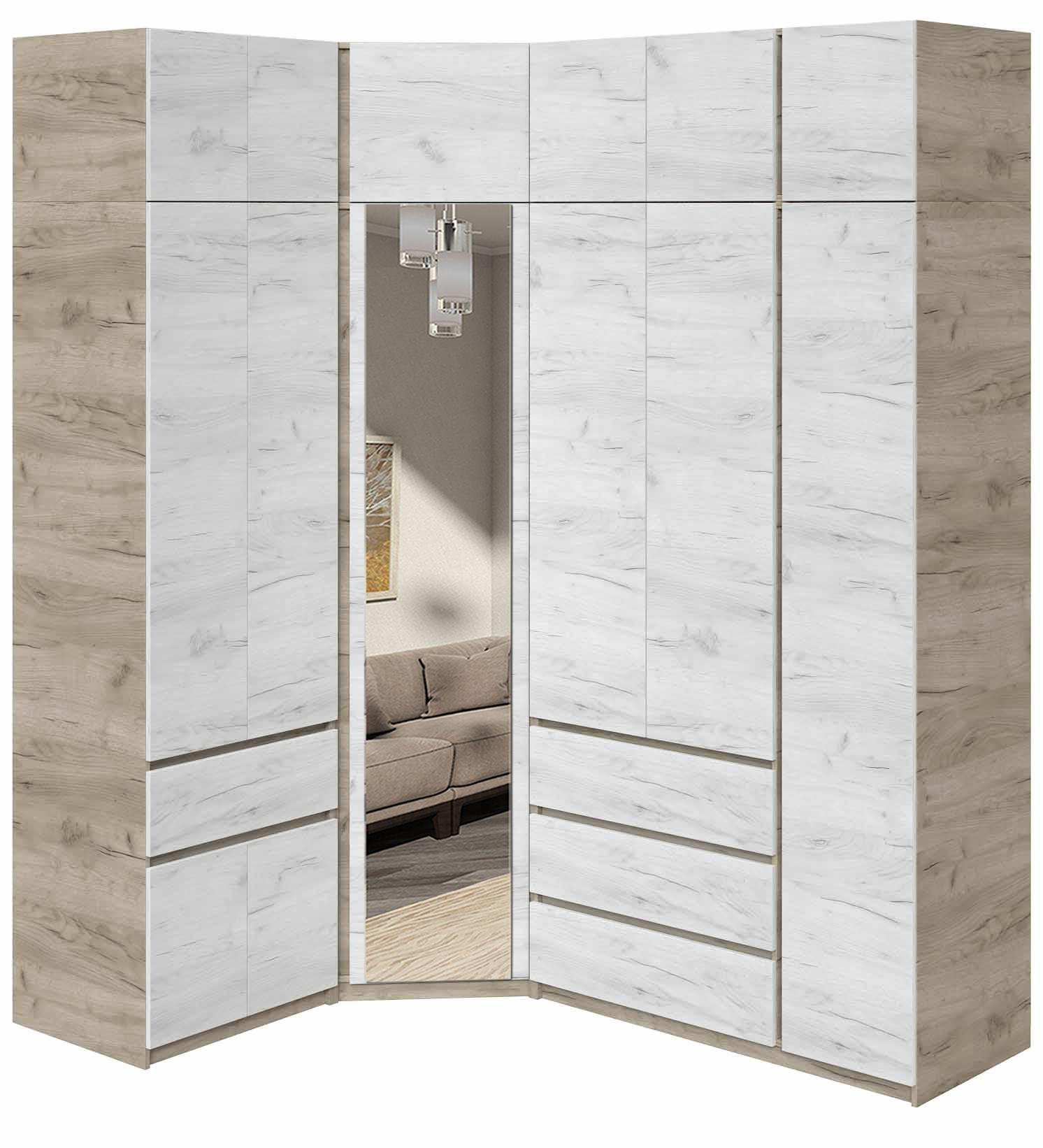 Стенка-шкаф угловой Мастер Форм Брайт 1450/2050х520х2400 мм Дуб крафт серый/Дуб крафт белый (32906) - фото 1 Стенка-шкаф угловой Мастер Форм Брайт 1450/2050х520х2400 мм Дуб крафт серый/Дуб крафт белый (32906) - фото 1