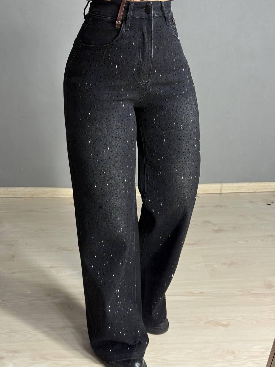 Джинсы женские Allure 1136-26 палаццо ровные со стразами р. 30 Черный (6022) - фото 9