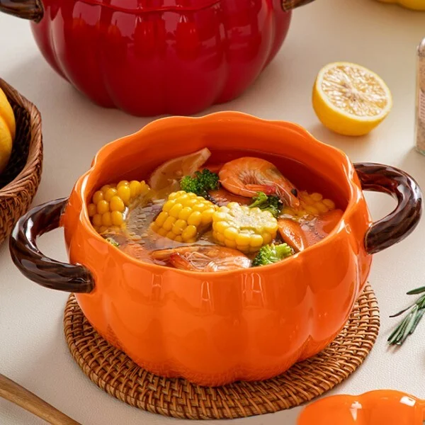 Кастрюля керамическая с антипригарным покрытием в виде Тыквы 1,5 л Оранжевый (Q00056) - фото 8