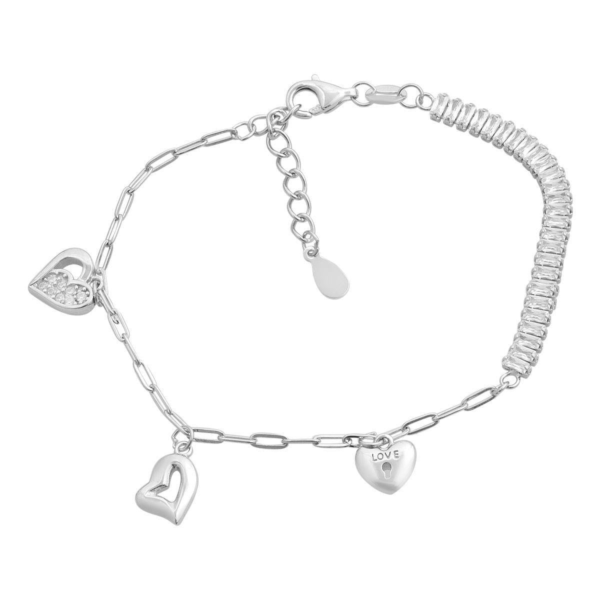 Браслет серебряный с подвесами-сердечками