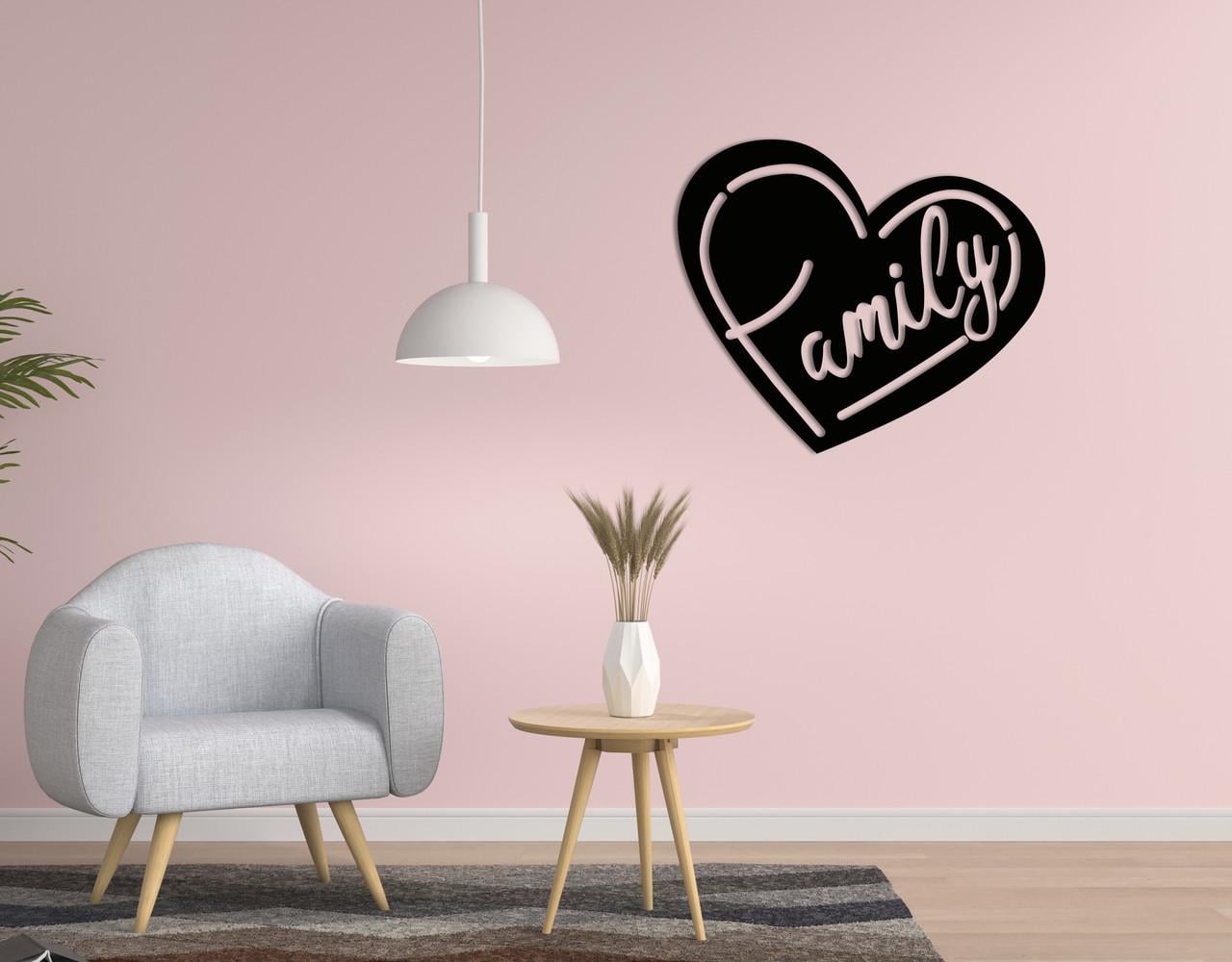 Панно на стену из дерева декоративное Upwood Decor Heart Family 50x58,5 см Black (1577451898)