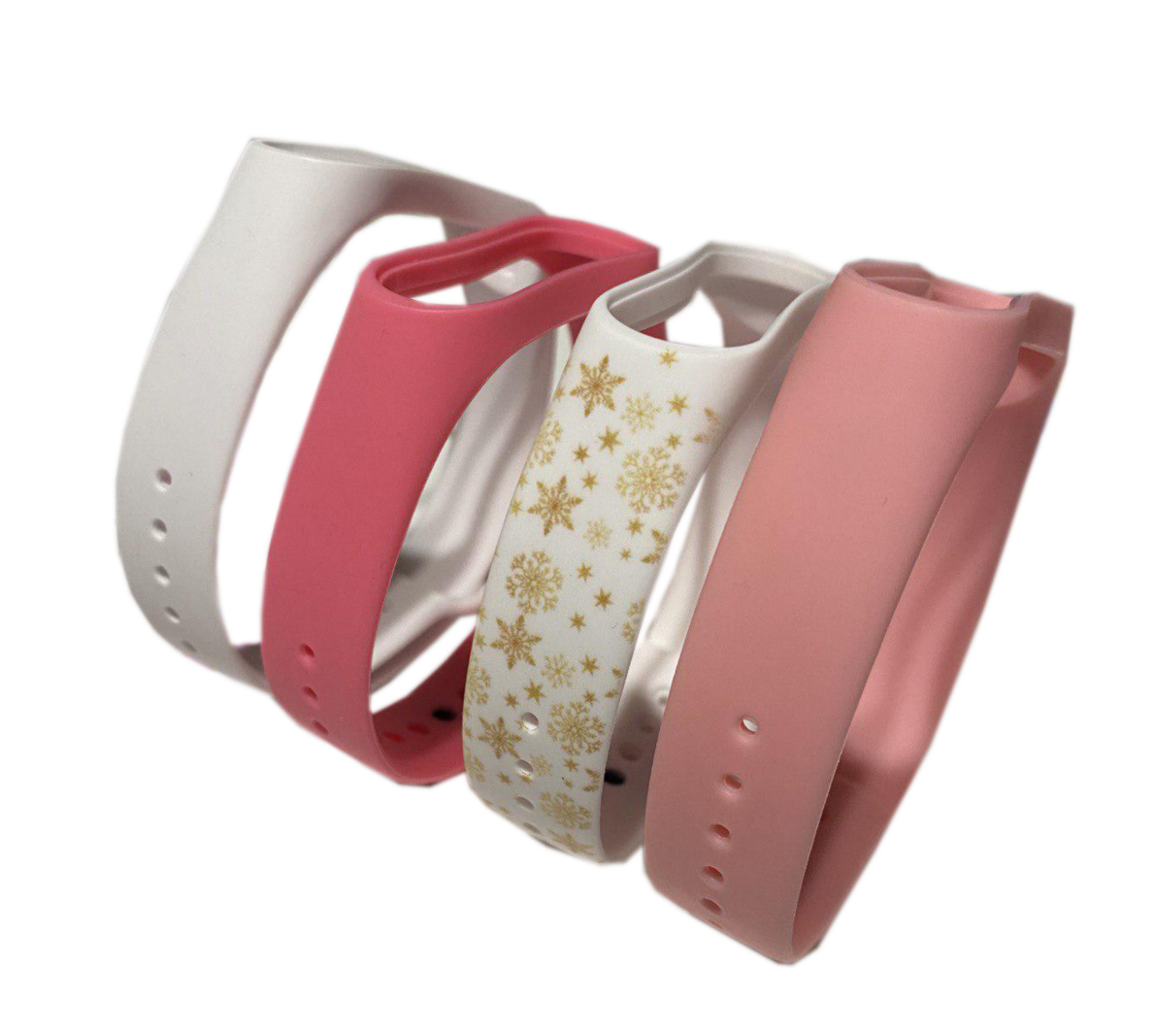 Комплект ремешков MRK для Xiaomi Mi Band 4/3 Joy Белый/Розовый/Бело-золотой/Нежно-розовый