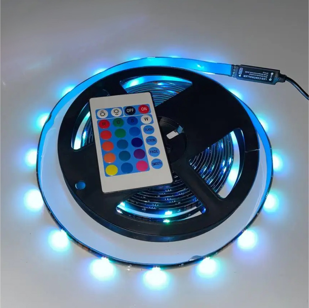 Світлодіодна RGB стрічка і пульт ДУ 5м SMD 5050 30 LED на метр 220В IP44 - фото 2 Світлодіодна RGB стрічка і пульт ДУ 5м SMD 5050 30 LED на метр 220В IP44 - фото 2