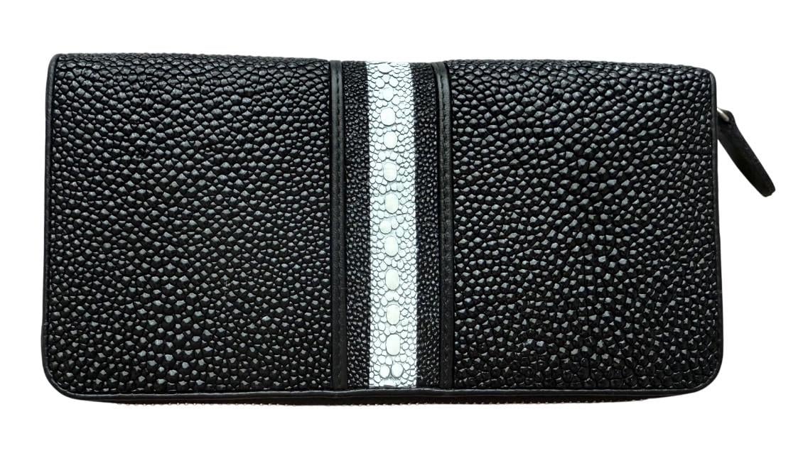 Гаманець портмоне на блискавці із натуральної шкіри ската Чорний з білою смужкою Ekzotic leather stw30_7