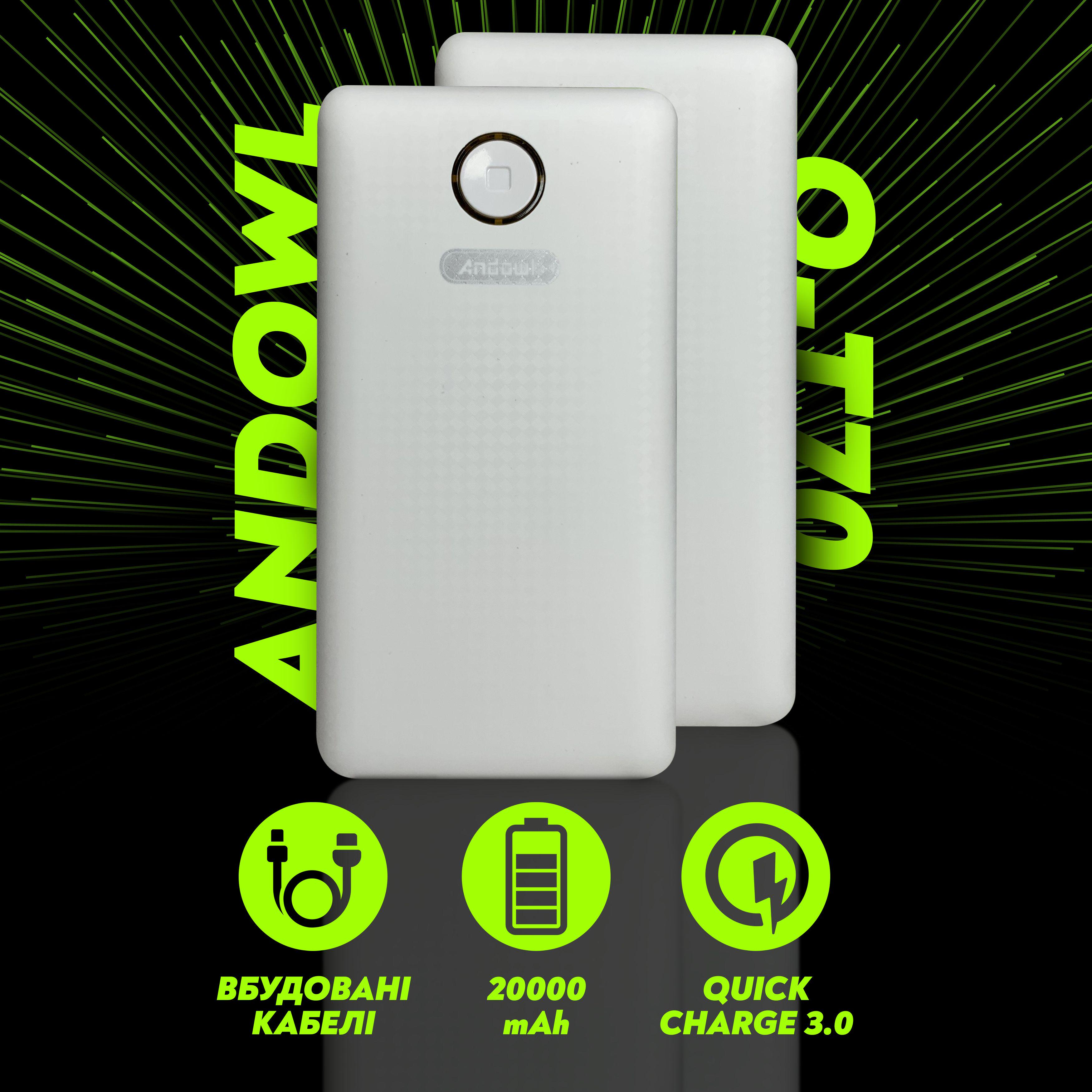 Повербанк Andowl Q-T70 быстрая зарядка/переходник для роутера 20000 mAh QC3.0 Белый/Зеленый (cee836b5) - фото 2