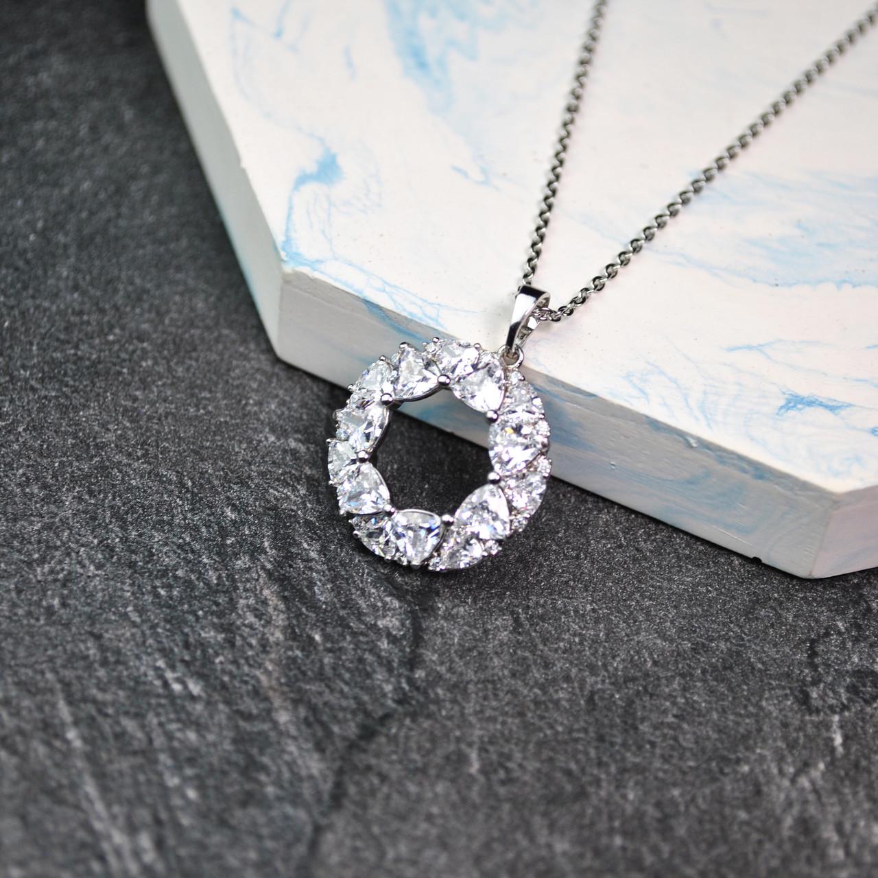 Кулон кольцо с фианитами на цепочке медицинская сталь родий (x231-1)