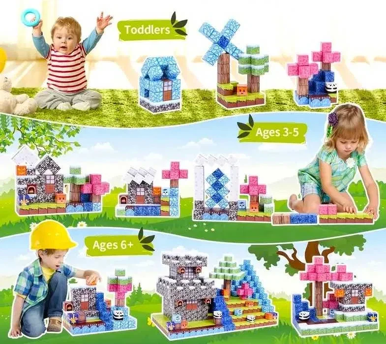 Конструктор магнітний Minecraft Замок в ліcі з водоспадом 100 кубиків - фото 6 Конструктор магнітний Minecraft Замок в ліcі з водоспадом 100 кубиків - фото 6