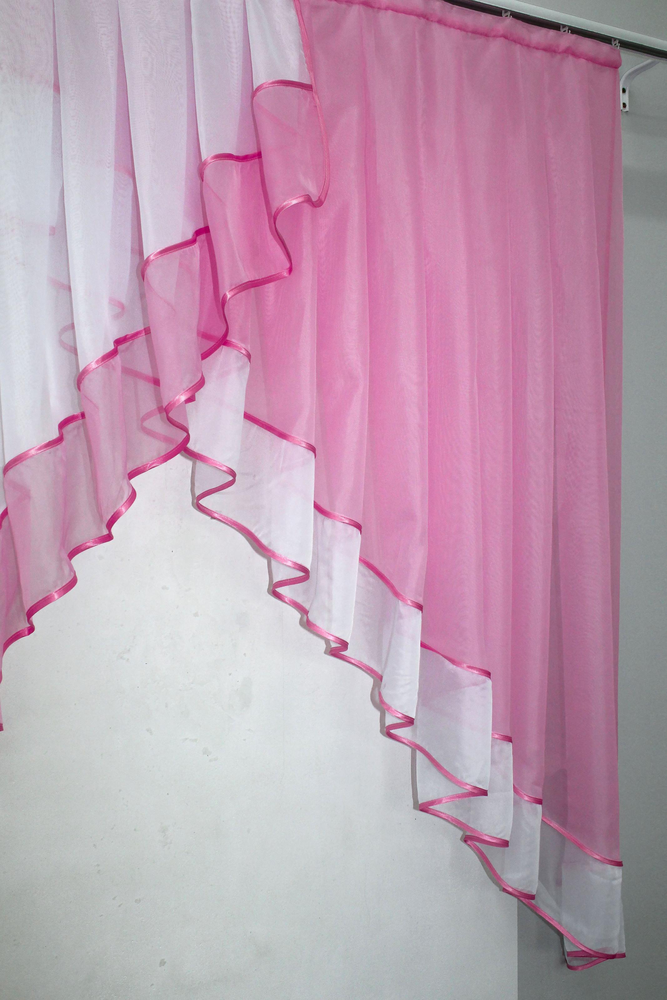 Фіранка кухонна VR-Textil № 023к 150х150 см Рожевий/Білий (50-523) - фото 5 Фіранка кухонна VR-Textil № 023к 150х150 см Рожевий/Білий (50-523) - фото 5