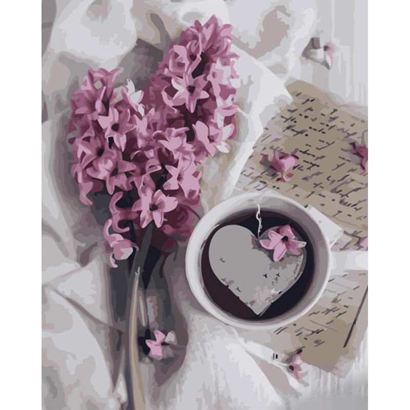 Картина по номерам Strateg Премиум Кофе с гиацинтом с лаком уровнем 40х50 см (GS1391)