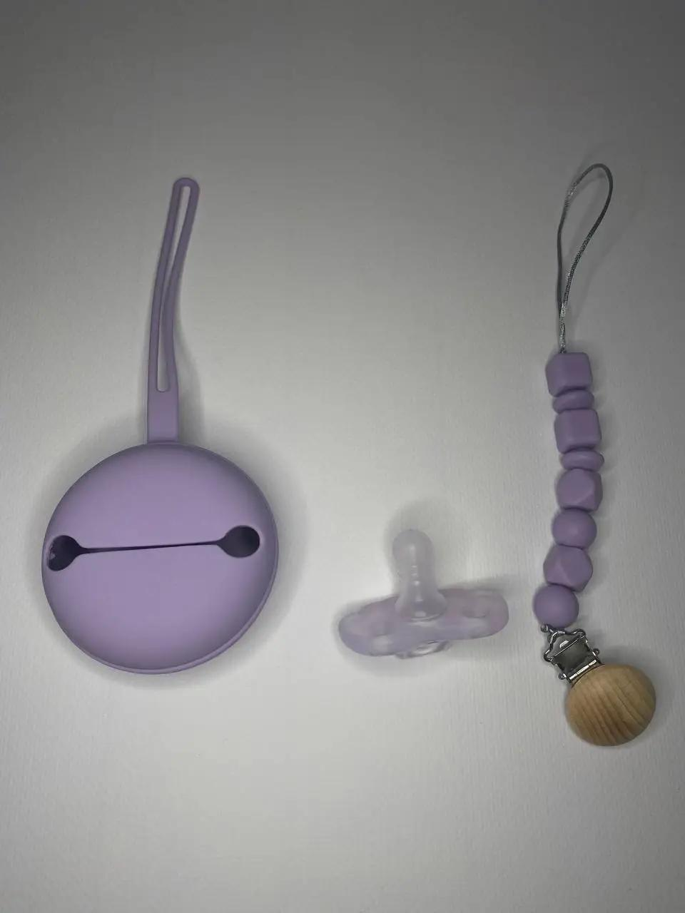Пустышка силиконовая 3в1 с чехлом и креплением Фиолетовый (6100) - фото 4