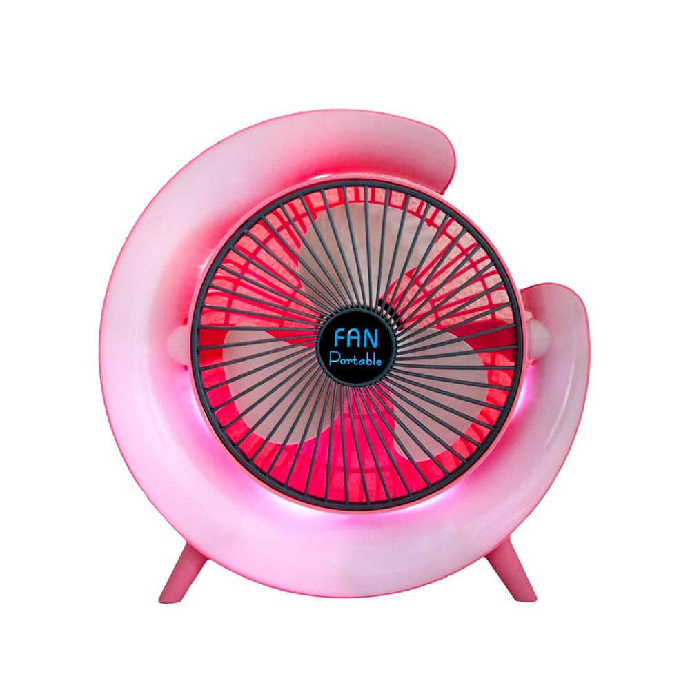 Вентилятор настільний акумуляторний з LED підсвіткою USB 3 швидкості 24x24 см Рожевий - фото 9
