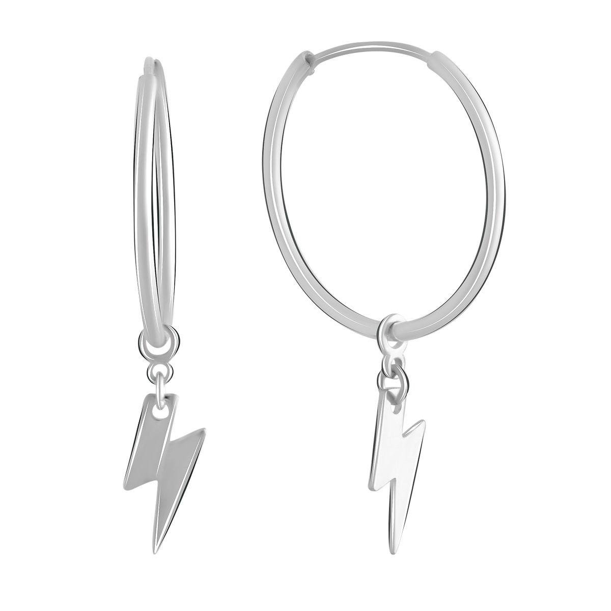 Срібні сережки-кільця з підвісом Блискавка