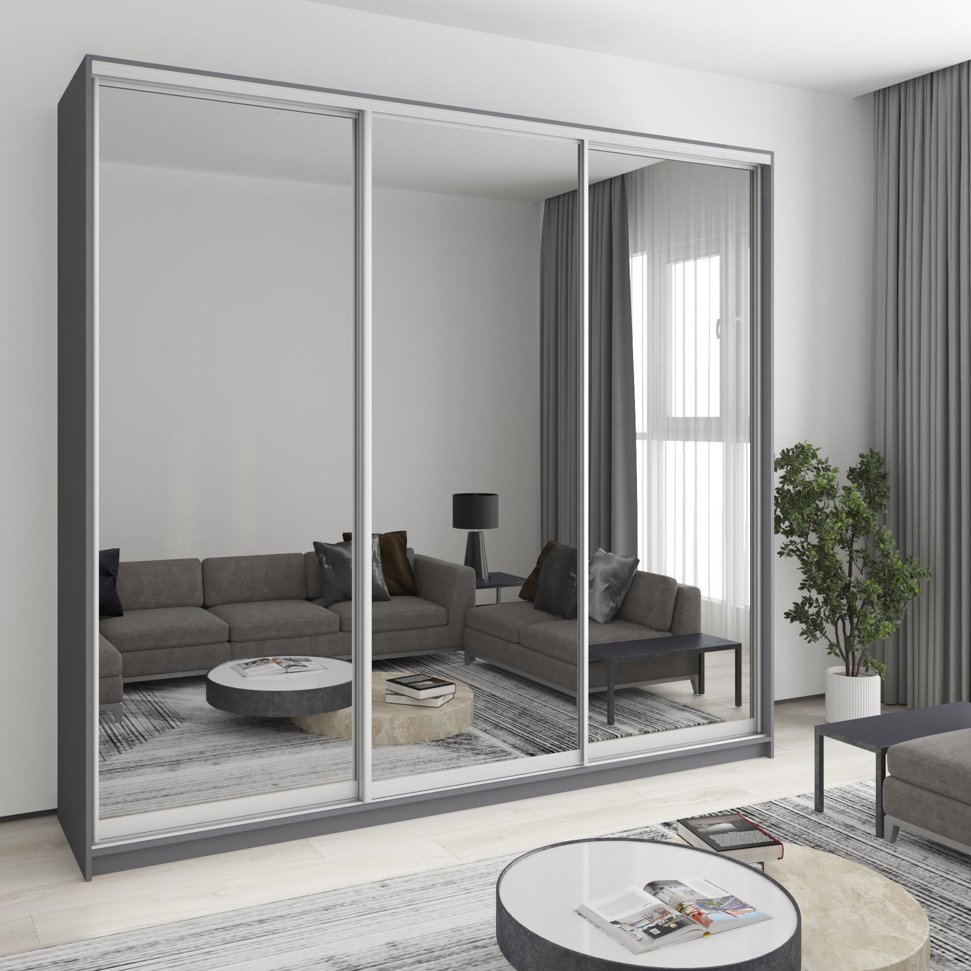 Шкаф-купе трехдверный MebelStar Комбо AL 3 зеркала 260x45x240 см Антрацит (MBS-2186)