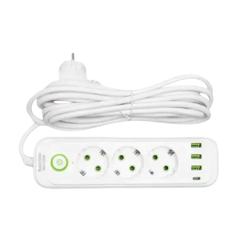 Сетевой фильтр-удлинитель 3 розетки 3хUSB-A 1xUSB-C 5м Белый (HP-5-35)