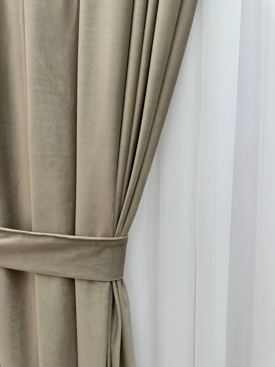 Штора велюрова на тасьмі 6 см 300x260 см Сіро-бежевий (SB-01-14-T43) - фото 5