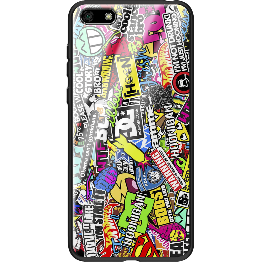 Чохол BoxFace Huawei Y5 2018 Multicolored Inscriptions Чорний силікон зі склом (33370-up880-37727)
