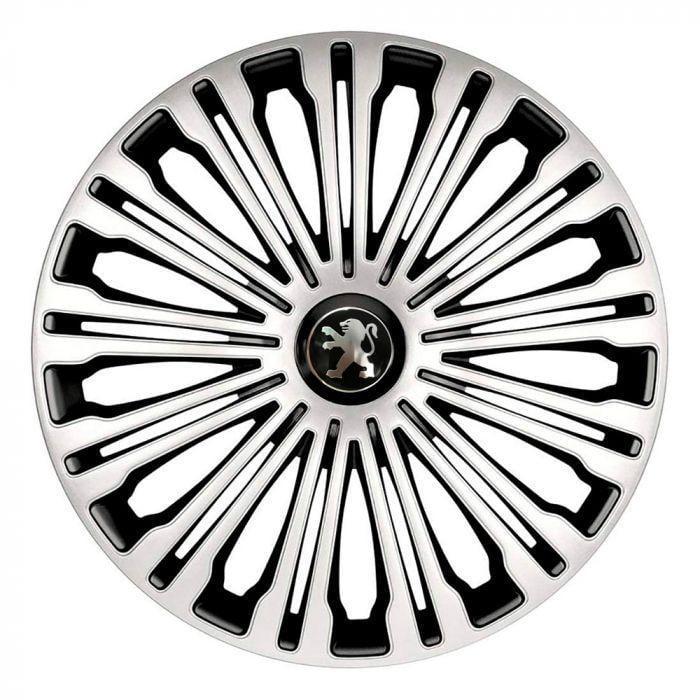 Колпаки для колес с логотипом Peugeot 4 Racing Volante R15 4 шт. Silver/Black