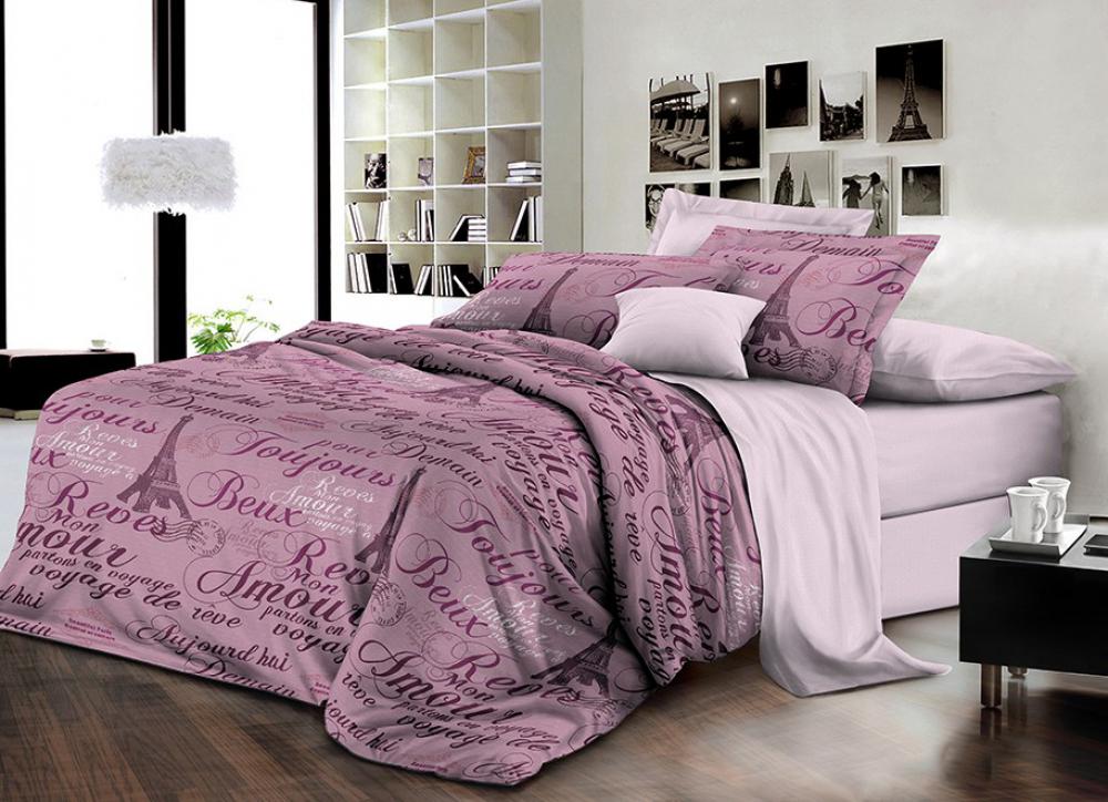 Комплект постельного белья Комфорт текстиль Ранфорс Аморе с простынью на резинке 200x220 см 50x70 см (КТ_pvu_4516_40_50x70)