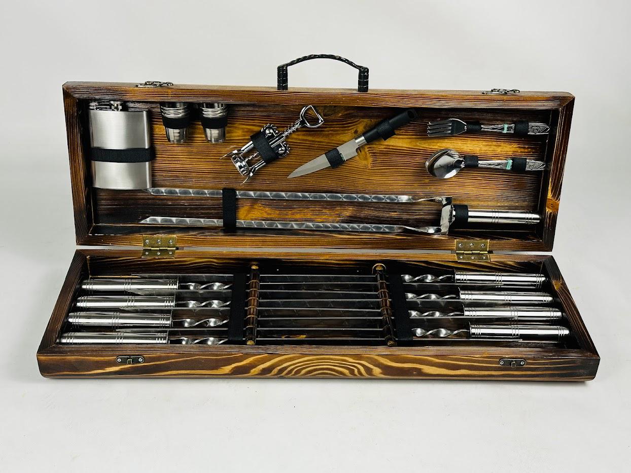 Набор шампуров и аксессуаров Стальной 30 предметов Коричневый (149-10-KS-7809)