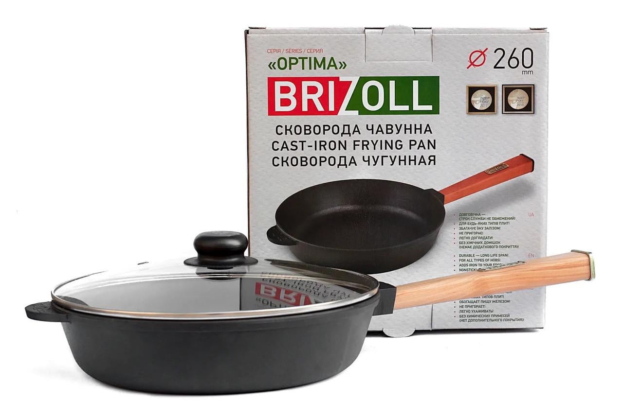 Сковорода чугунная со стеклянной крышкой Brizoll Optima 26 см (O2660-P-C)