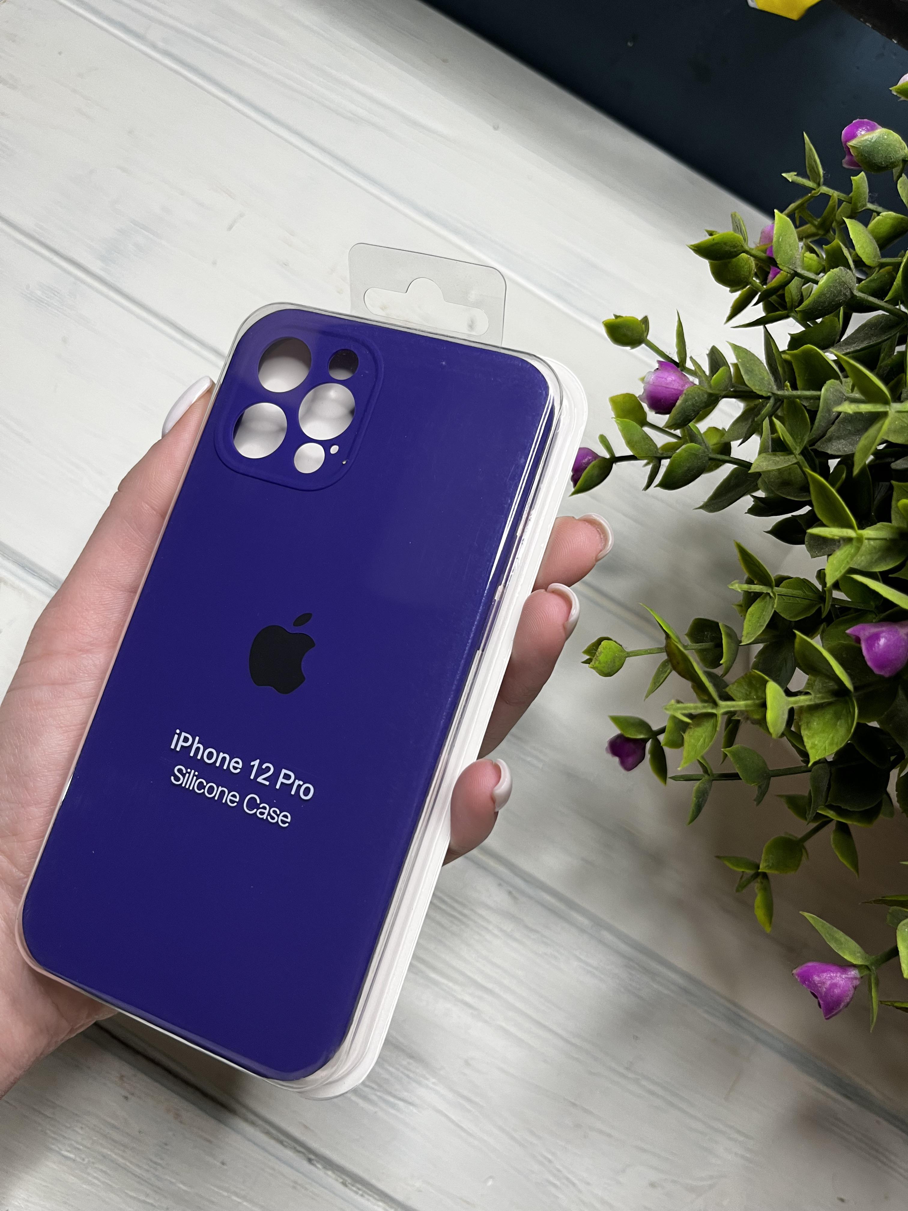 Чехол накладка на iPhone (Айфон) 12 pro квадратные борта silicone case full camera Apple