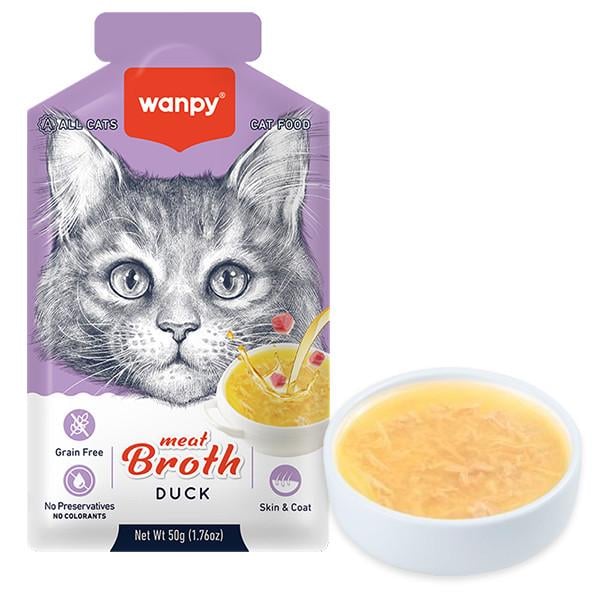 Корм для котов беззерновой жидкий Wanpy Meat Broths Duck суп с уткой пауч 50 г (RAC-64)