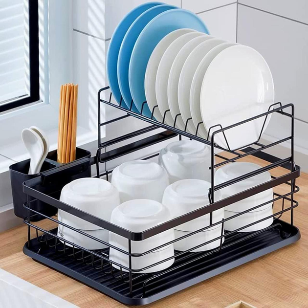 Сушка для посуду двуярусна Kamille алюміній Чорний (70844) - фото 4 Сушка для посуду двуярусна Kamille алюміній Чорний (70844) - фото 4