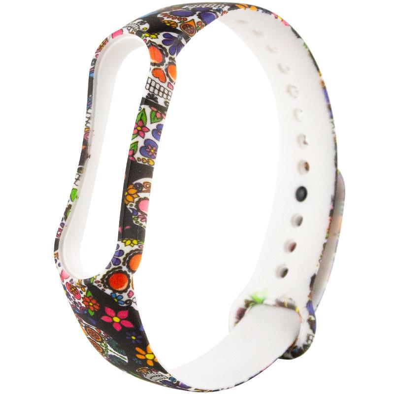 Ремінець силіконовий для Xiaomi Mi Band 5/6 Кольорові черепи/Чорний (00000037970_30)