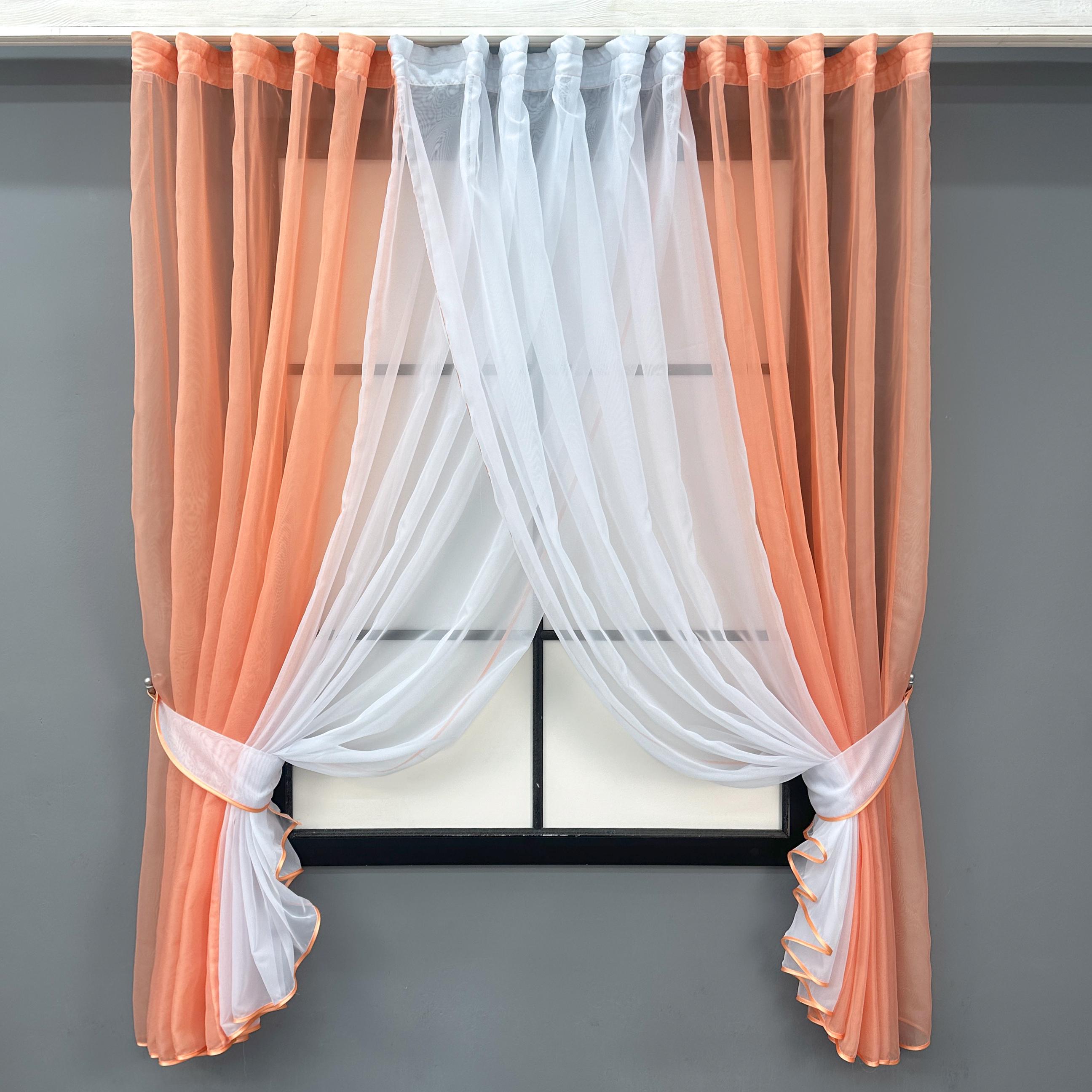 Шторки кухонні VR-Textil № 096к з підв'язками 400х170 см Персиковий/Білий (52-1184)