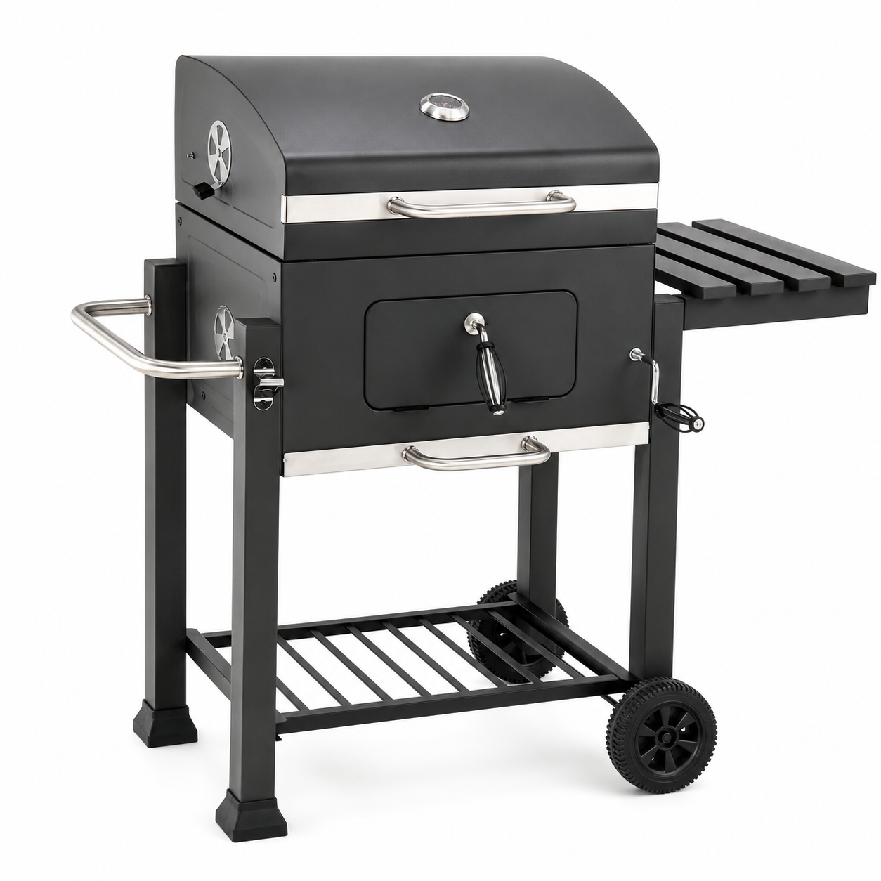 Мангал с решеткой BBQ Meeting BBQ5320 угольный барбекю со складной полкой на колесах и крышкой 114,5х60х108 см
