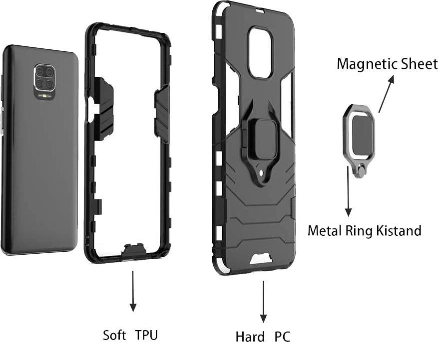 Противоударный чехол Xiaomi Redmi Note 9 Pro (подставка кольцо) Black (16802-2B) - фото 2 Противоударный чехол Xiaomi Redmi Note 9 Pro (подставка кольцо) Black (16802-2B) - фото 2