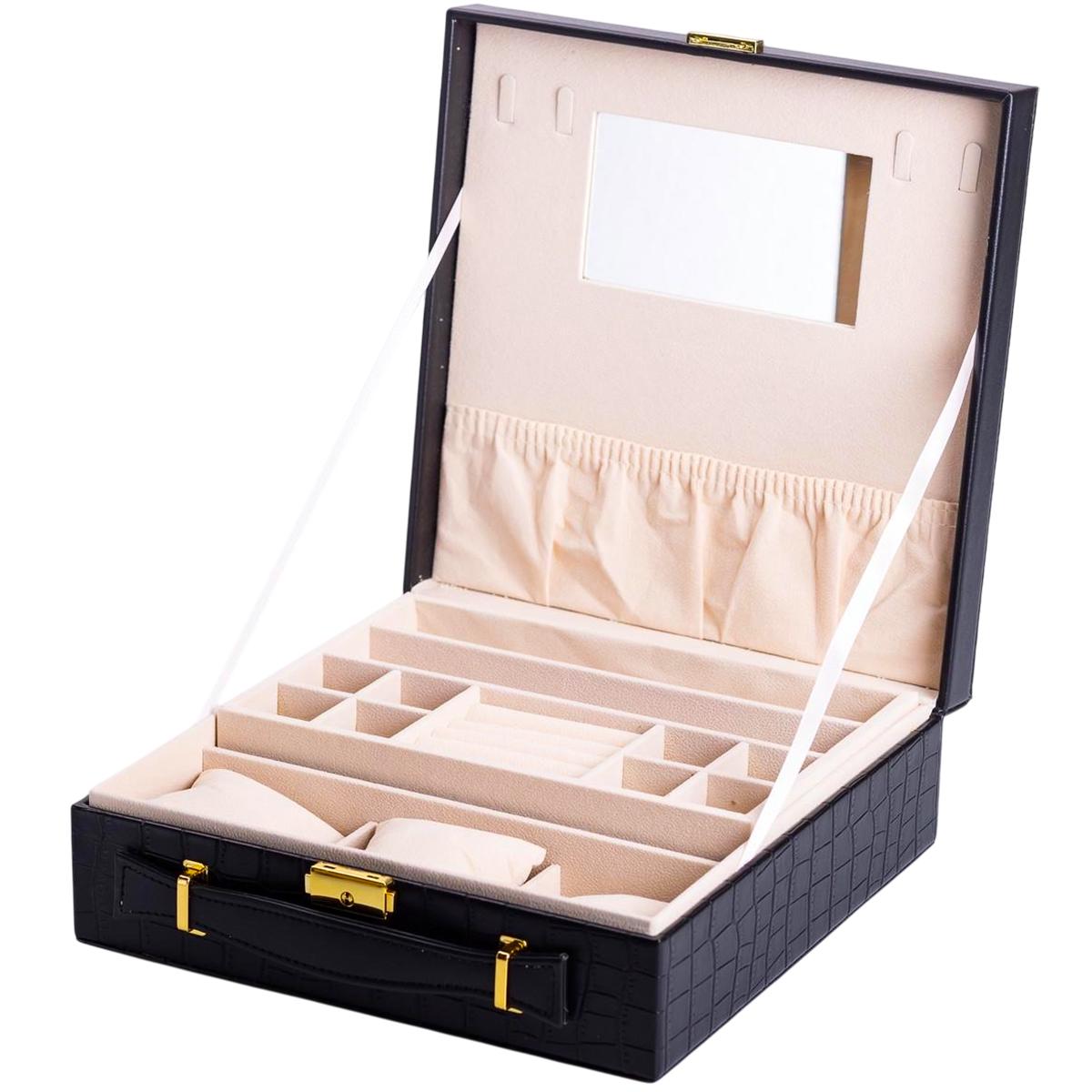 Кейс-органайзер для прикрас із защіпкою 26х26х9 см Чорний (HP-5-35B)