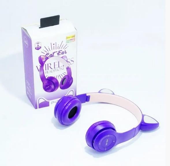 Наушники с кошачьими ушками беспроводные Wireless headphones Cat ear DR-08 с Bluetooth гарнитурой и LE Голубой