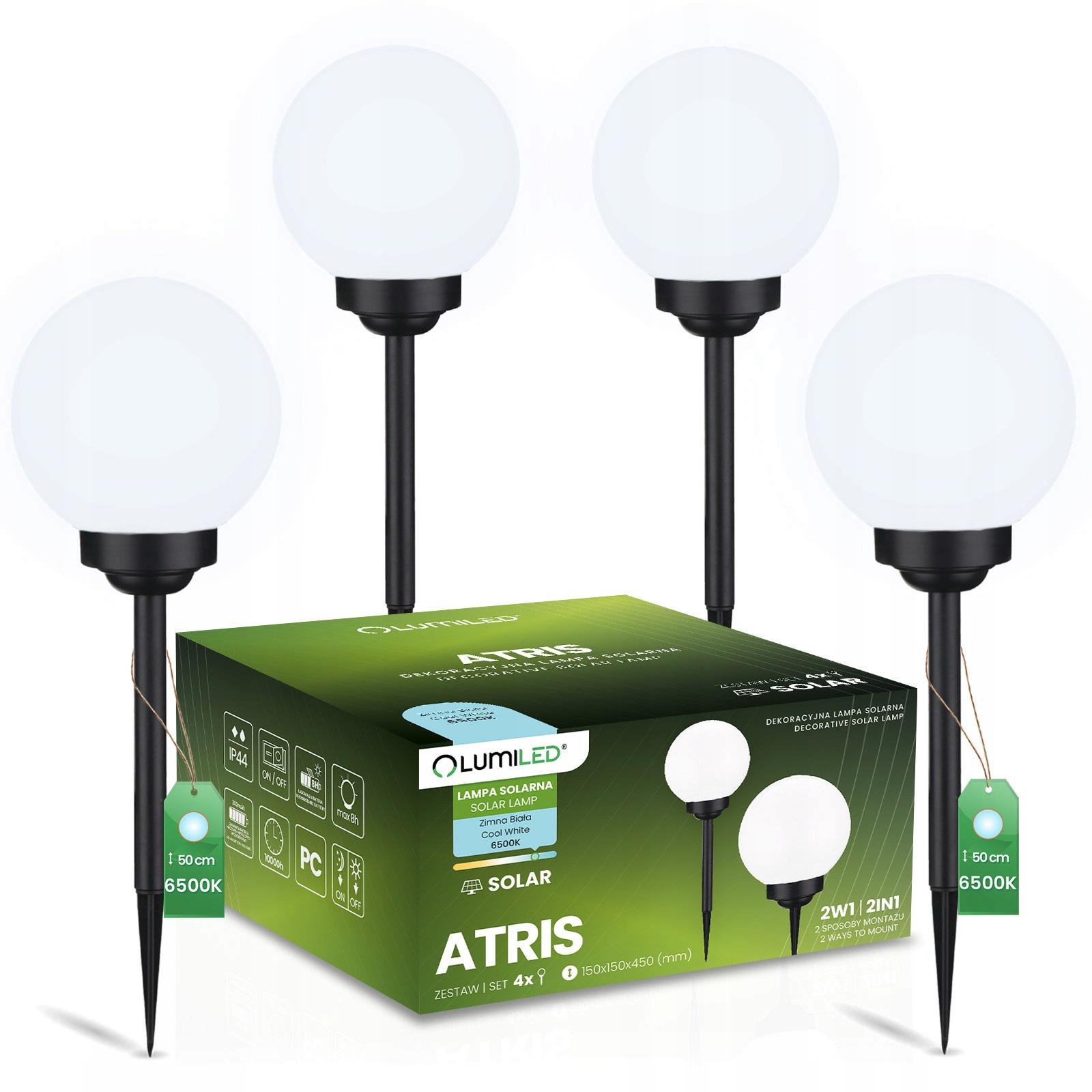 Набор садовых LED шаров на солнечной батарее Lumiled Atris холодный свет 6500 K IP44 15 см 4 шт. (10671)