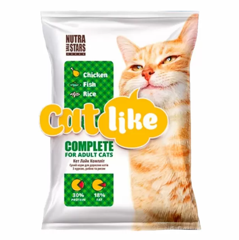 Корм сухой для взрослых кошек всех пород Cat Like с курицей/рыбой и рисом 10 кг
