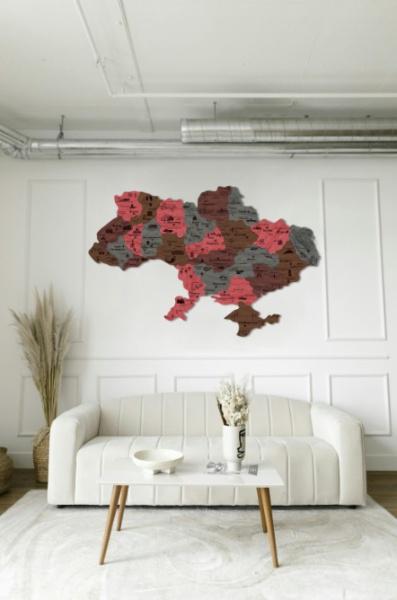 Картина-панно на стену в стиле лофт деревянное Decart Карта Украины 150х99 см Красный