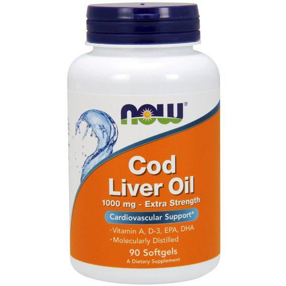 Жир из печени трески NOW Foods Cod Liver Oil Extra Strength 1000 мг 90 Softgels