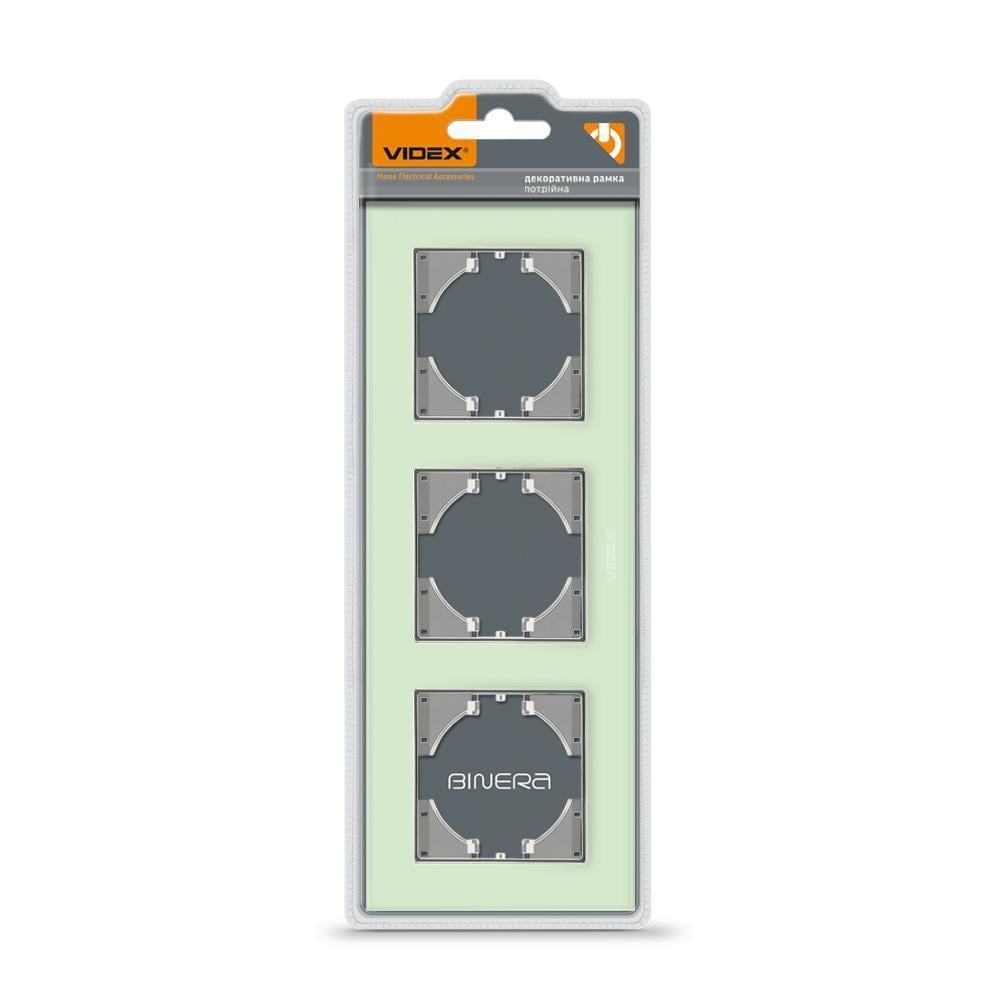 Рамка для розеток Vіdех Bіnеrа 3 місця горизонтальна скло Зелений (22551129)