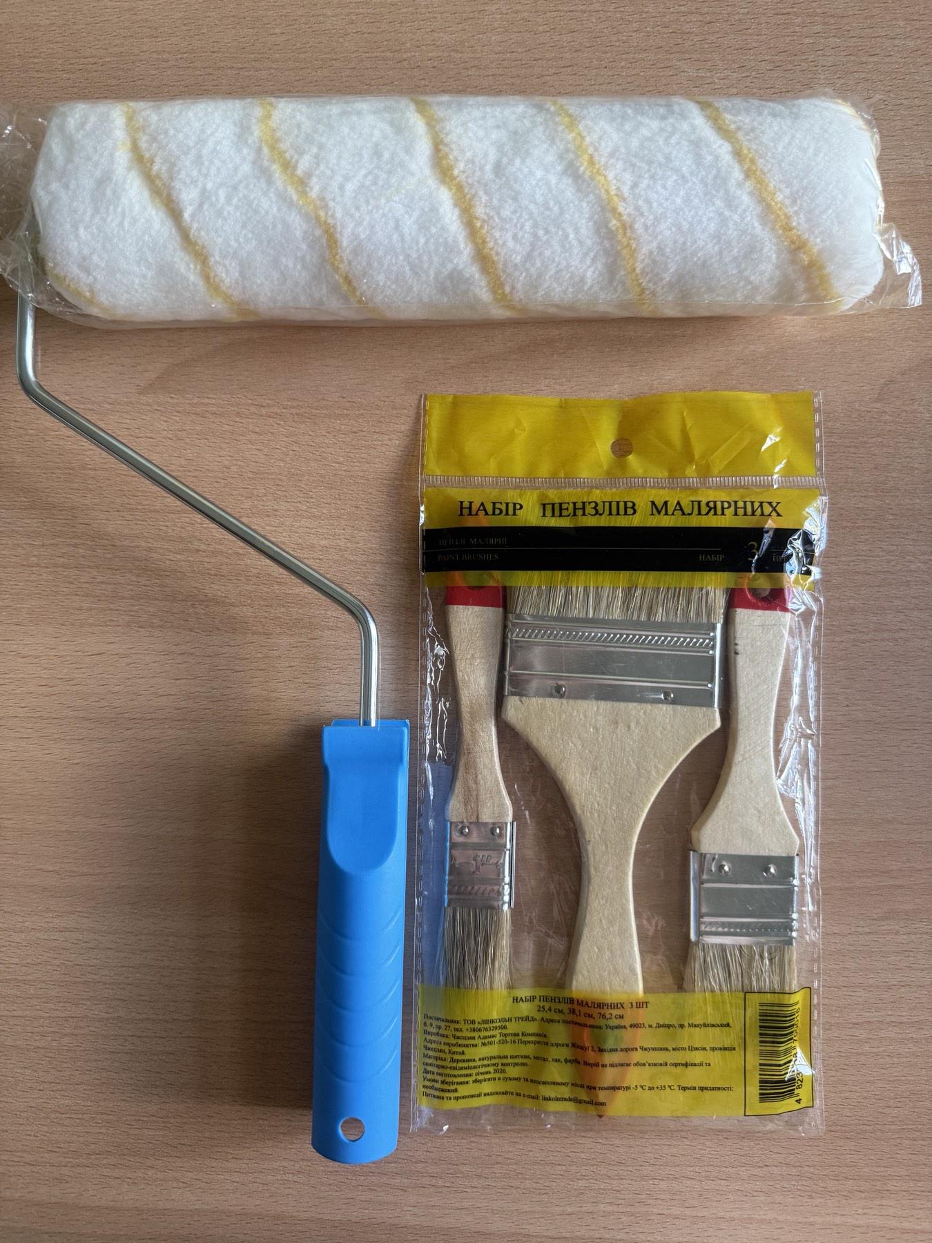 Пензлі малярні комплект №3 3 шт. 1" 25,4 мм/1,5" 38,1 мм/3" 76,2 мм з валиком з ручкою 250х40х6 мм (26677746) - фото 2 Пензлі малярні комплект №3 3 шт. 1" 25,4 мм/1,5" 38,1 мм/3" 76,2 мм з валиком з ручкою 250х40х6 мм (26677746) - фото 2