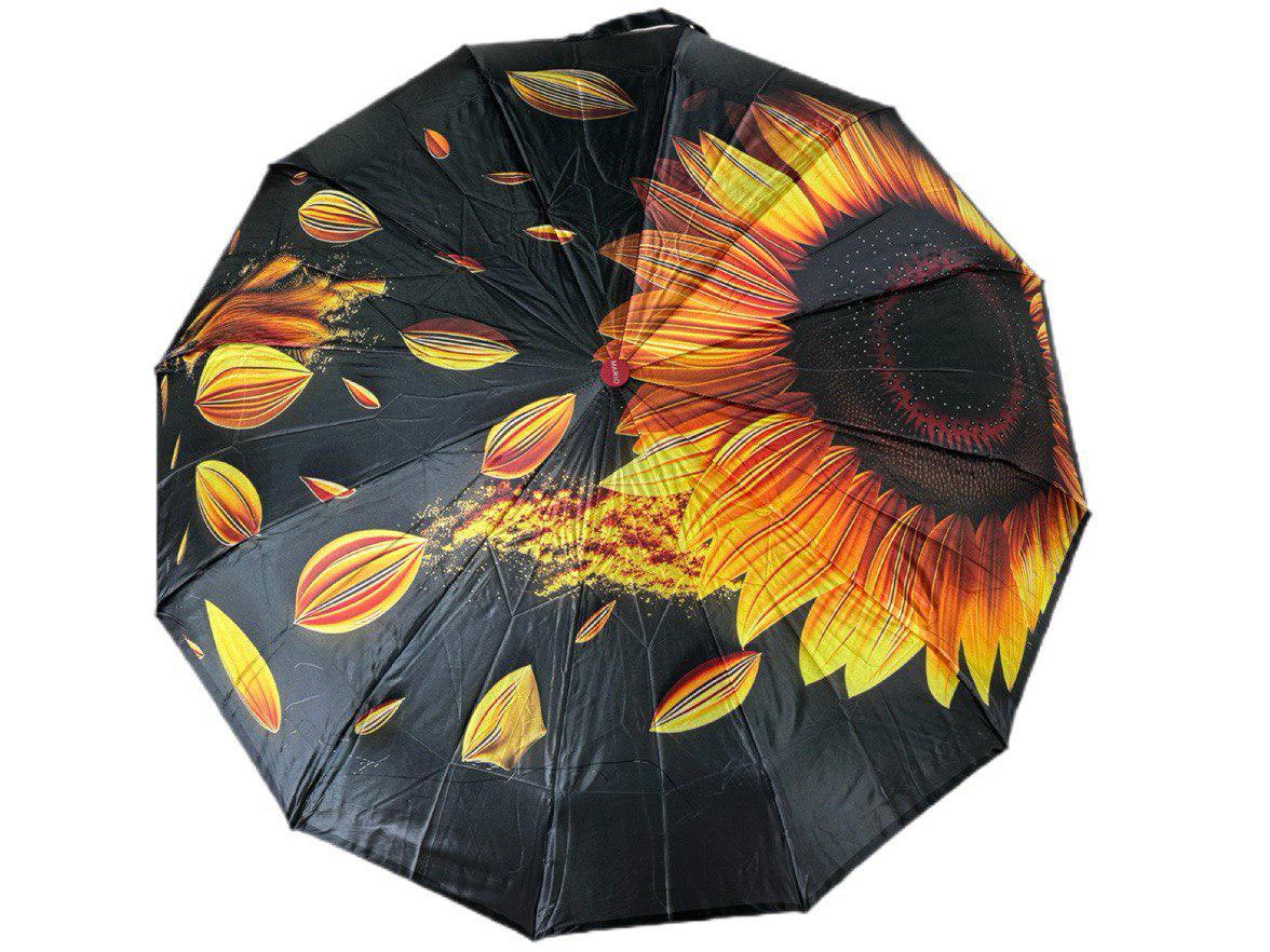 Зонтик женский автоматический Mario с цветочным принтом подсолнечник 12 спиц 4 сегмента (456/2) - фото 1 Зонтик женский автоматический Mario с цветочным принтом подсолнечник 12 спиц 4 сегмента (456/2) - фото 1