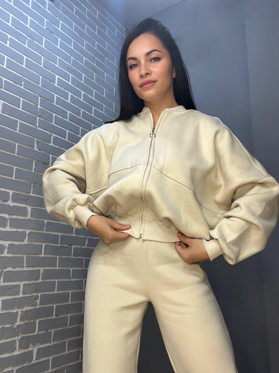 Костюм женский QUZEN 472-472 пилот брюки палаццо широкие флис S Светло-бежевый (786) - фото 6